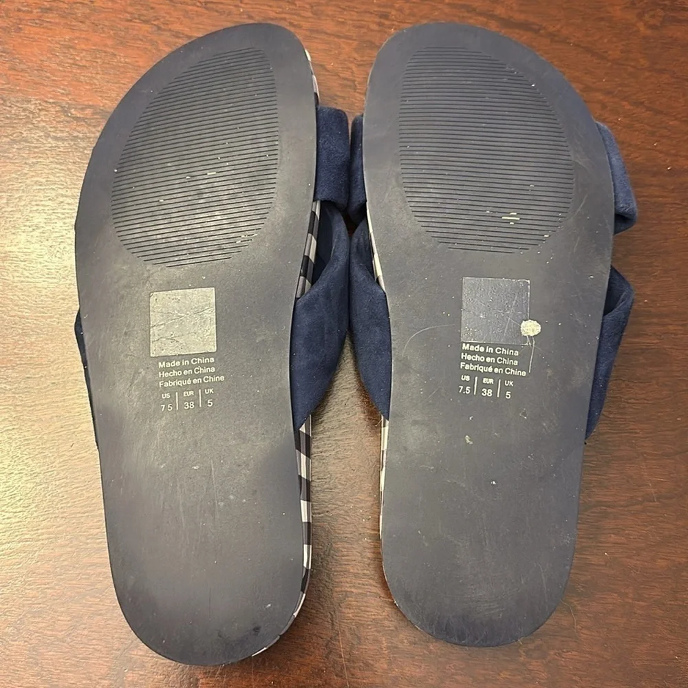 DRAPER JAMES STELLA SLIDES WOMENS SZ 7.5 NAVY & WHITE PLAID GINGHAM SANDAL - Picture 8 of 10